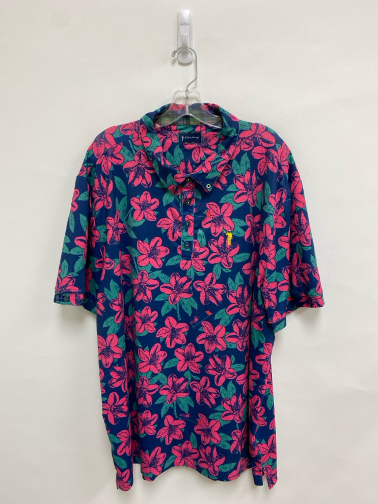 Size XXL Navy Magenta Floral Polo Men&