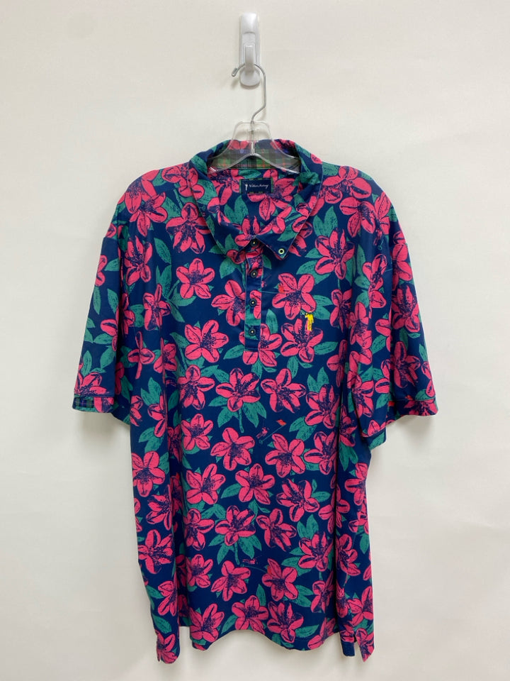 Size XXL Navy Magenta Floral Polo Men&