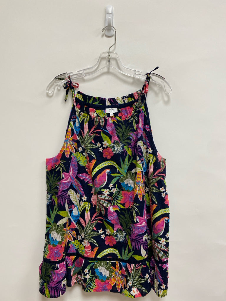 Crown &amp; Ivy Size M Black/Pink Green/Multi Tropical Sleeveless Ladies Top