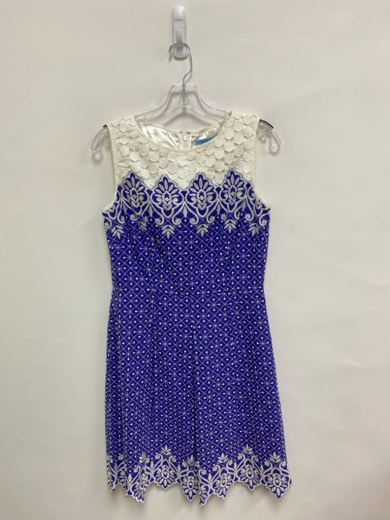 Antonio Melani Size 6 White Blue Cut-Out Sleeveless Embroidered Ladies Dress