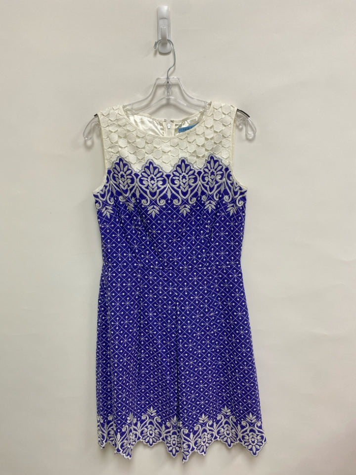 Antonio Melani Size 6 White Blue Cut-Out Sleeveless Embroidered Ladies Dress