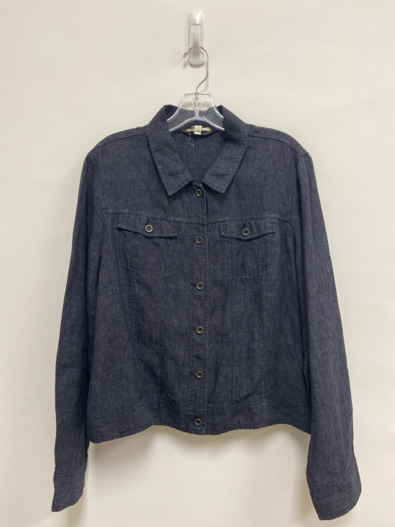 Eileen Fisher Size XL Navy Heather Button Up Linen Ladies Jacket