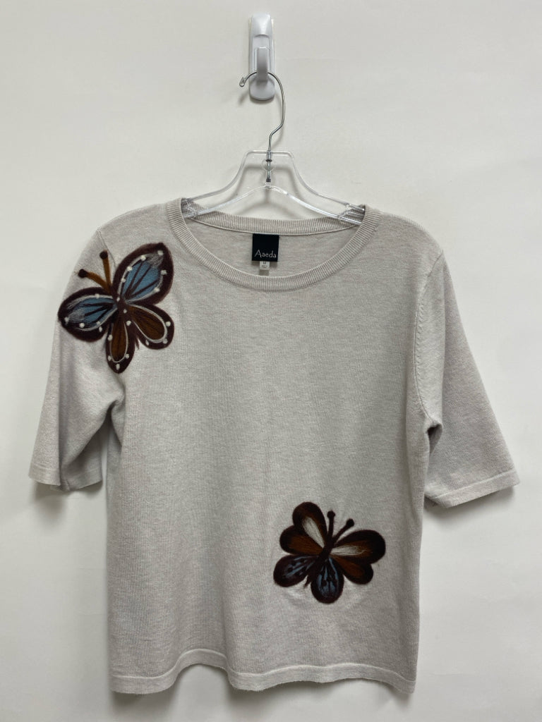 Size M Pale Gray Brown Butterflies Ladies Sweater