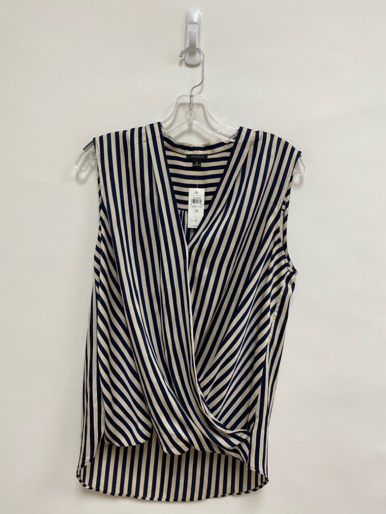 NWT Ann Taylor Size M Navy Beige Striped Sleeveless Ladies Top