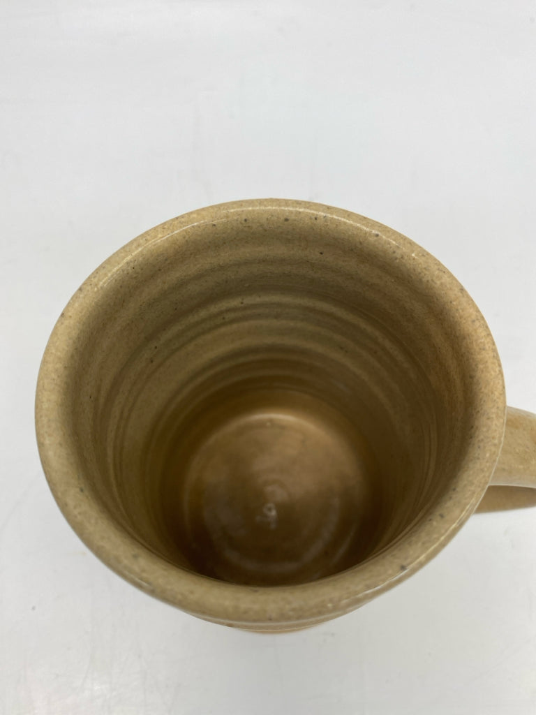 Tan Ribbed Pottery Coffee Mug