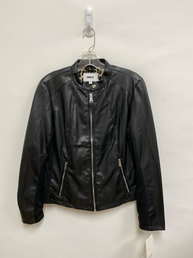 NWT DKNY Size M Black Faux Leather Ladies Jacket