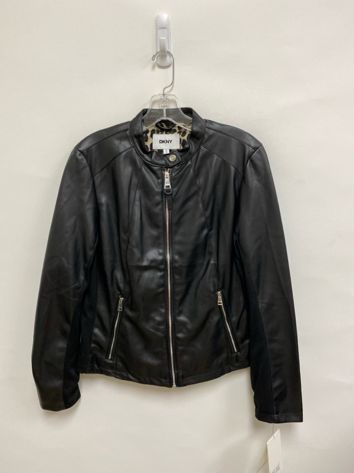 NWT DKNY Size M Black Faux Leather Ladies Jacket