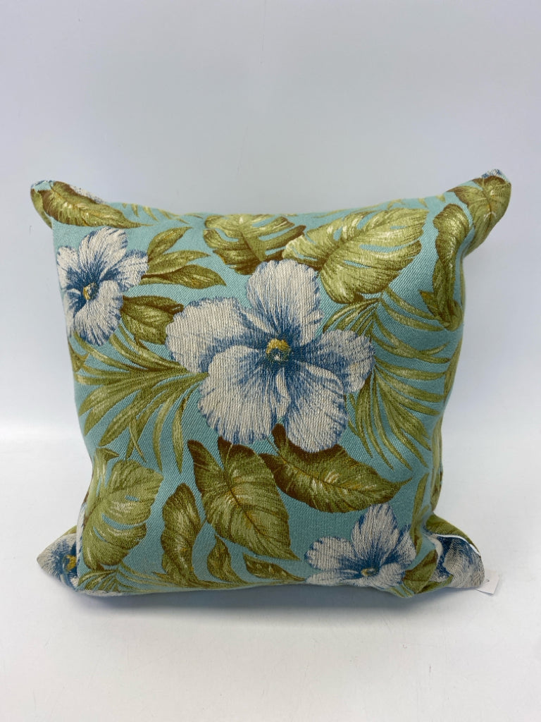 Turquoise Green/Blue Floral Pillow