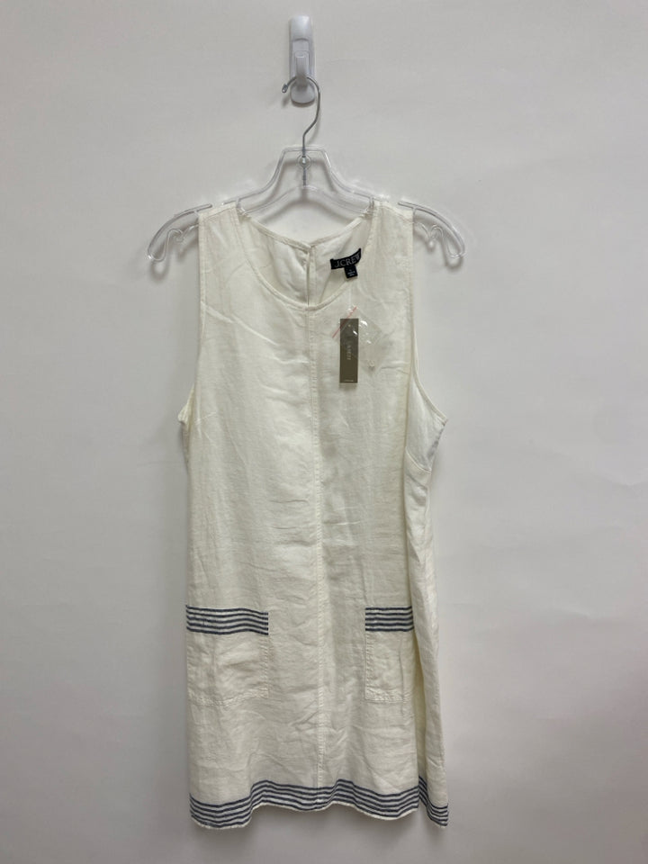 NWT J Crew Size L White Navy Trimmed Sleeveless Linen Ladies Dress