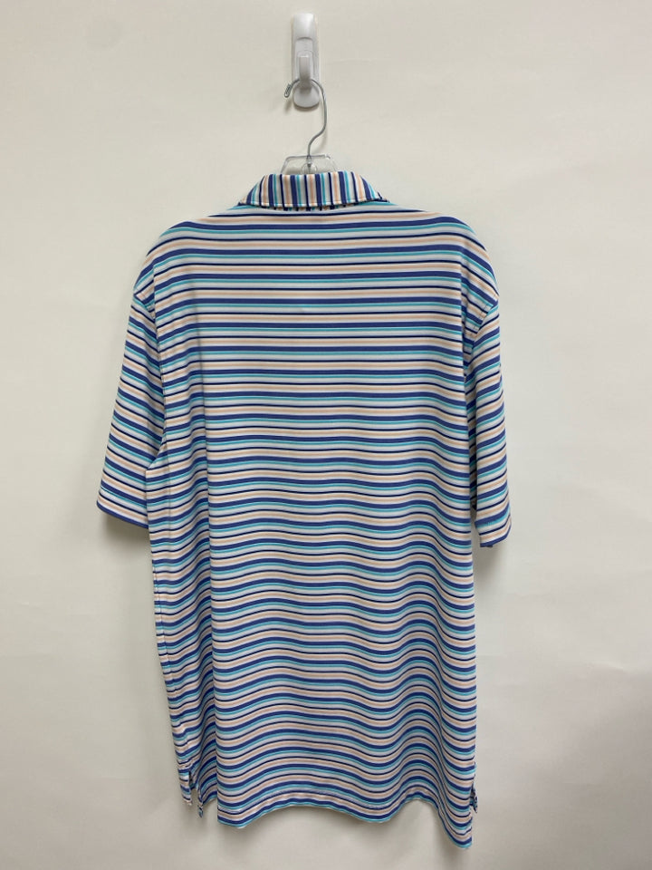 Peter Millar Size L White/Periwinkle Aqua/Coral Stripes Men&