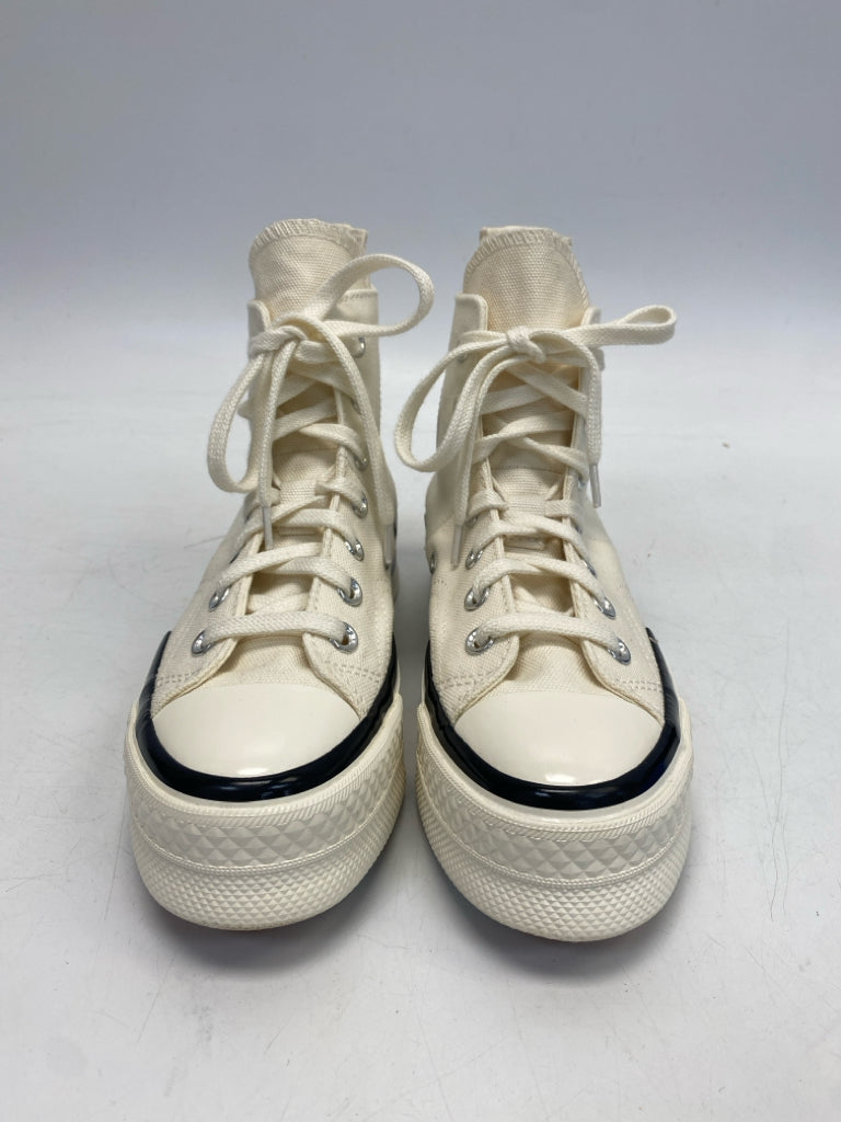 Converse US Shoe Size 5.5 Cream Black Trimmed Canvas Sneakers