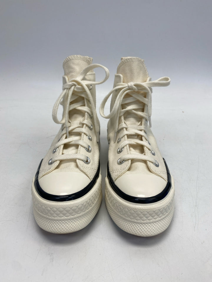 Converse US Shoe Size 5.5 Cream Black Trimmed Canvas Sneakers