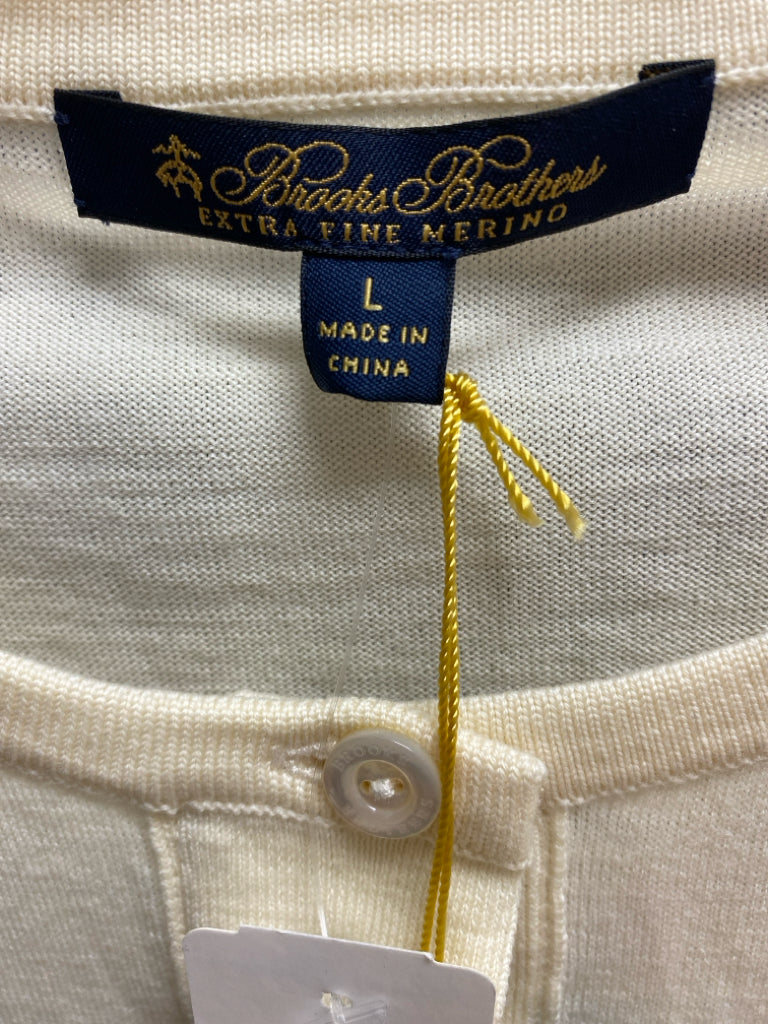 NWT Brooks Brothers Size L Cream Cardigan Merino Ladies Sweater