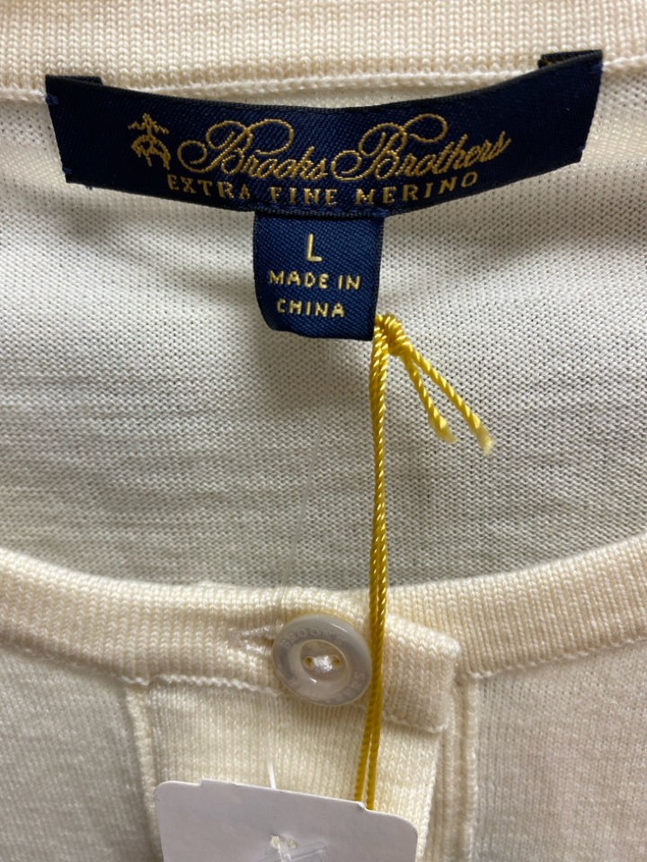 NWT Brooks Brothers Size L Cream Cardigan Merino Ladies Sweater