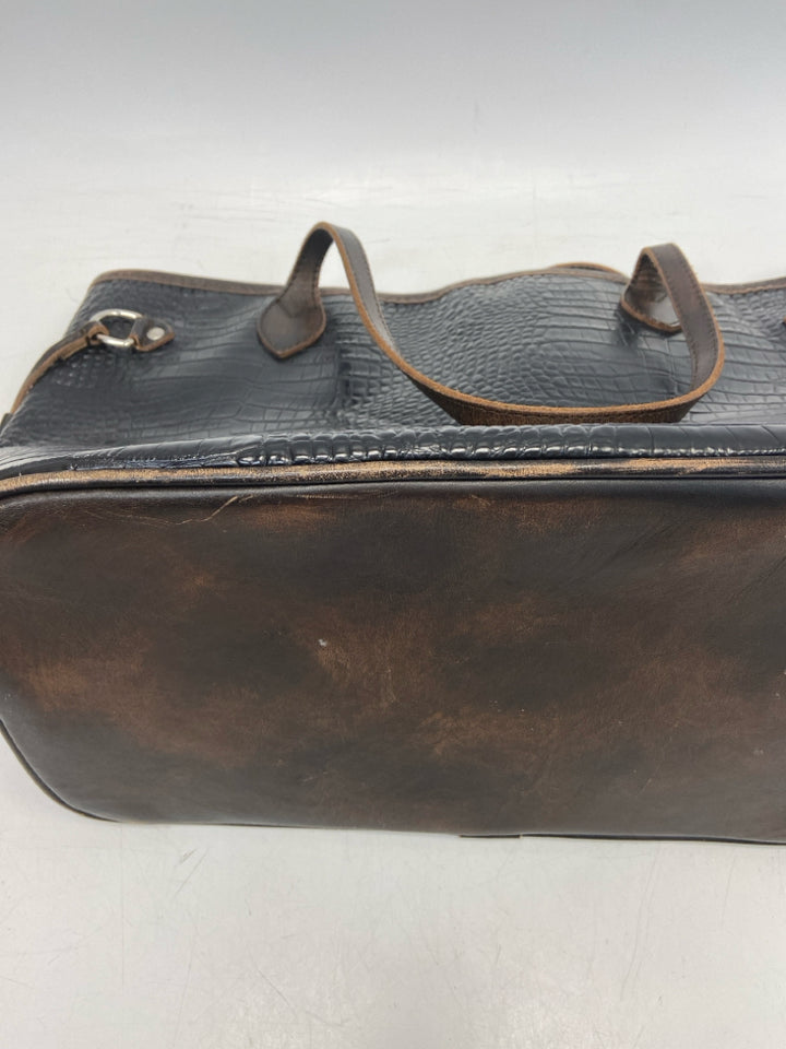 Freebird Black Dark Brown Embossed Handbag