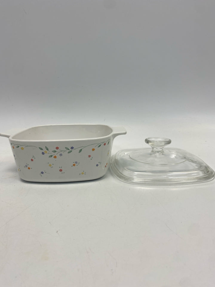 Corningware White Multi Color Flowers Bakeware