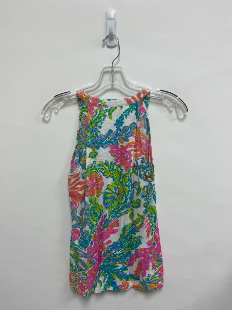 LILLY PULITZER Size XS White/Orange Pink/Multi Sea Coral Sleeveless Ladies Top