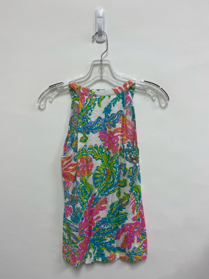 LILLY PULITZER Size XS White/Orange Pink/Multi Sea Coral Sleeveless Ladies Top