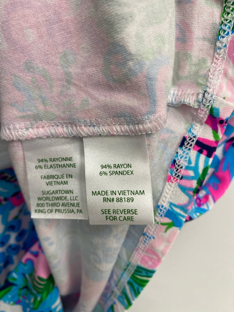 LILLY PULITZER Size L Pink Aqua/Green Floral Ladies Romper