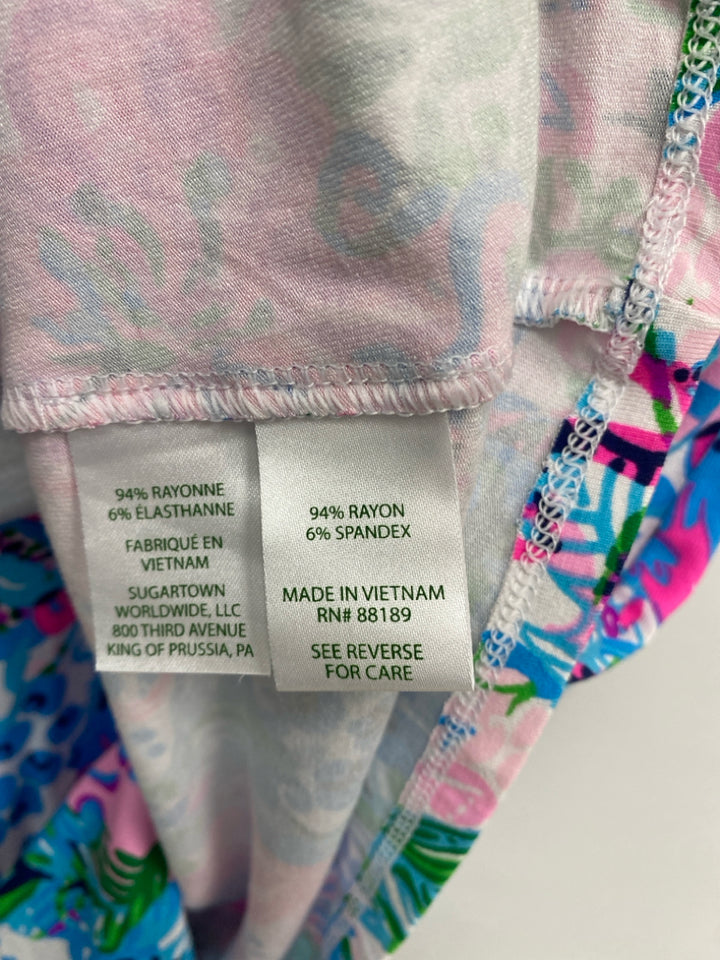 LILLY PULITZER Size L Pink Aqua/Green Floral Ladies Romper