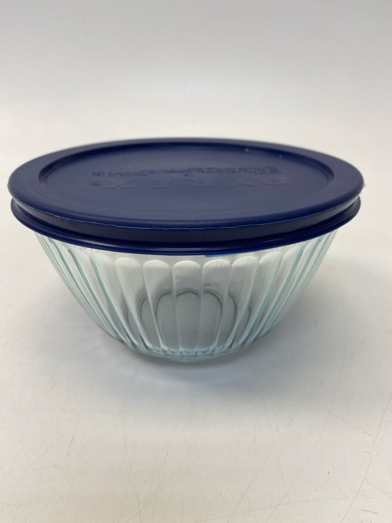 Pyrex Clear Blue Ribbed Glass/Plastic Storage Container