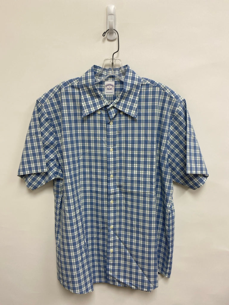 Brooks Brothers Size L White Blue/Green Checkered Men&