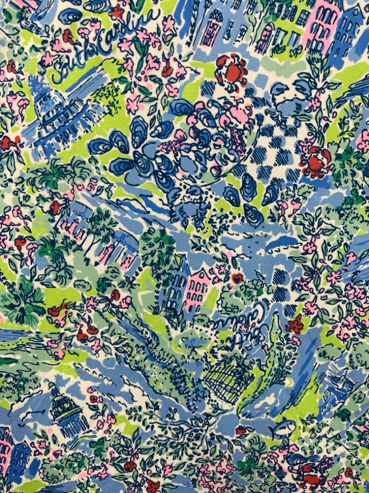 LILLY PULITZER Size S Blue Green/Pink Scene Polo Men&