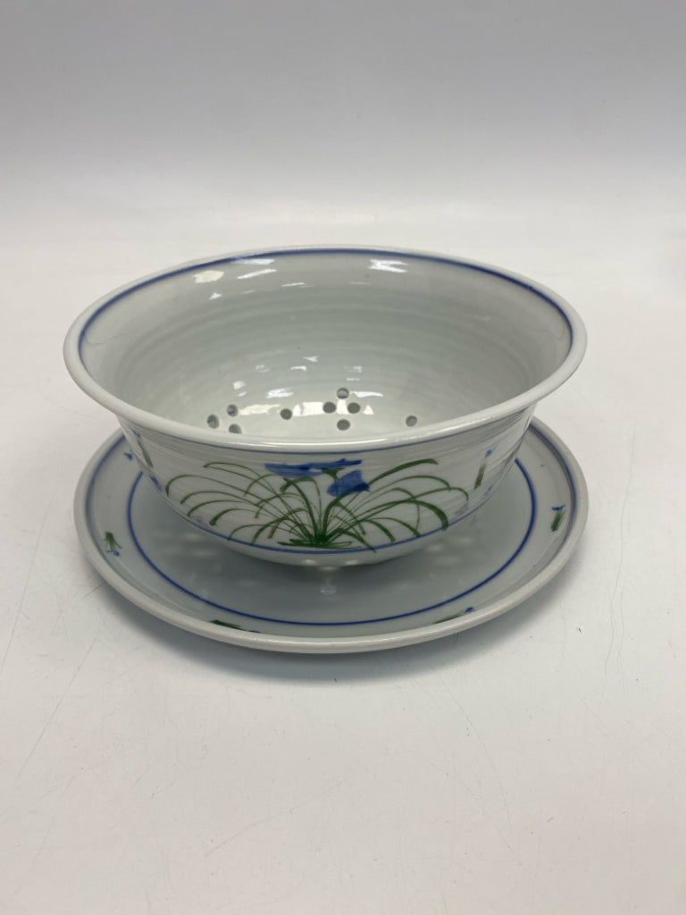 White Blue/Green Floral Pottery