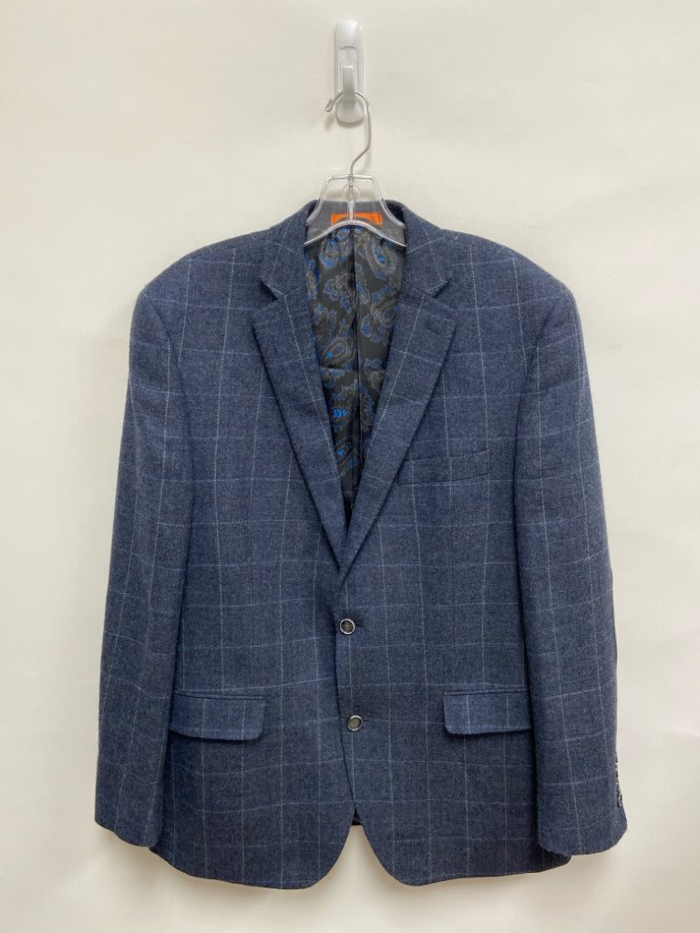 Tallia Size 42R Blue Windowpane Wool Men&