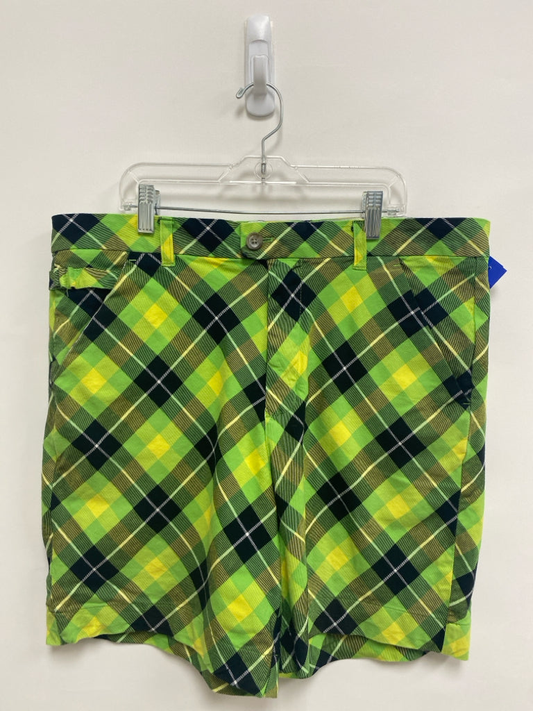 Size 36 Neon Green Yellow/Black Plaid Men&