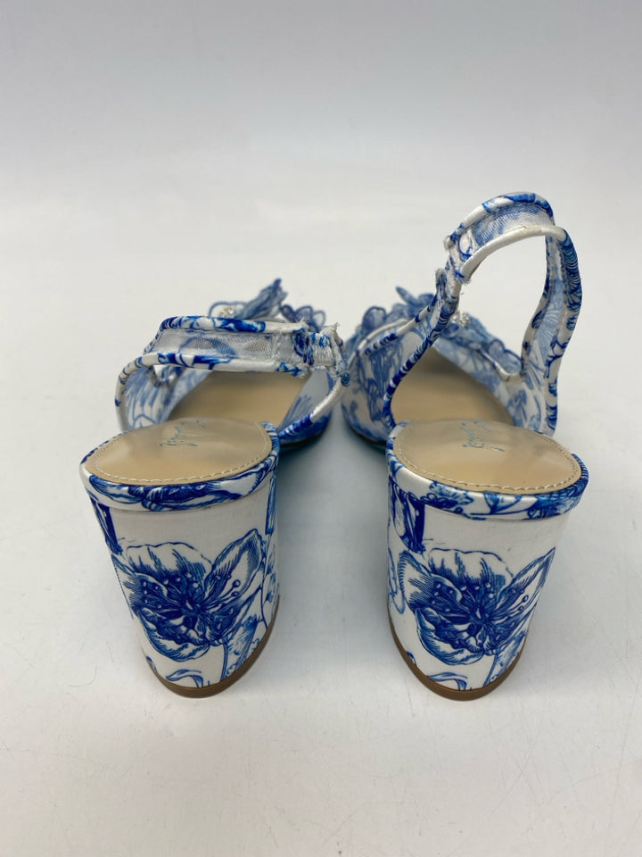 Betsey Johnson  Size 9.5 Blue White Flower(s) Sheer Heels