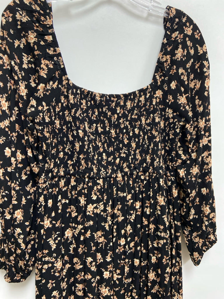NWT Hem &amp; Thread Size M Black Beige Floral Maxi Ladies Dress