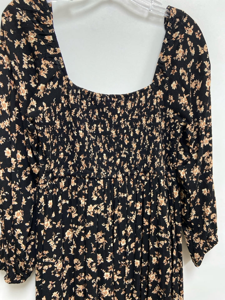 NWT Hem &amp; Thread Size M Black Beige Floral Maxi Ladies Dress