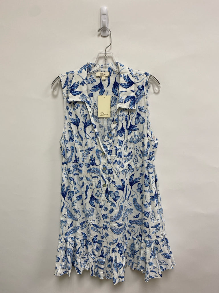 NWT ELAN Size L White Blue Flowers Sleeveless Ladies Dress