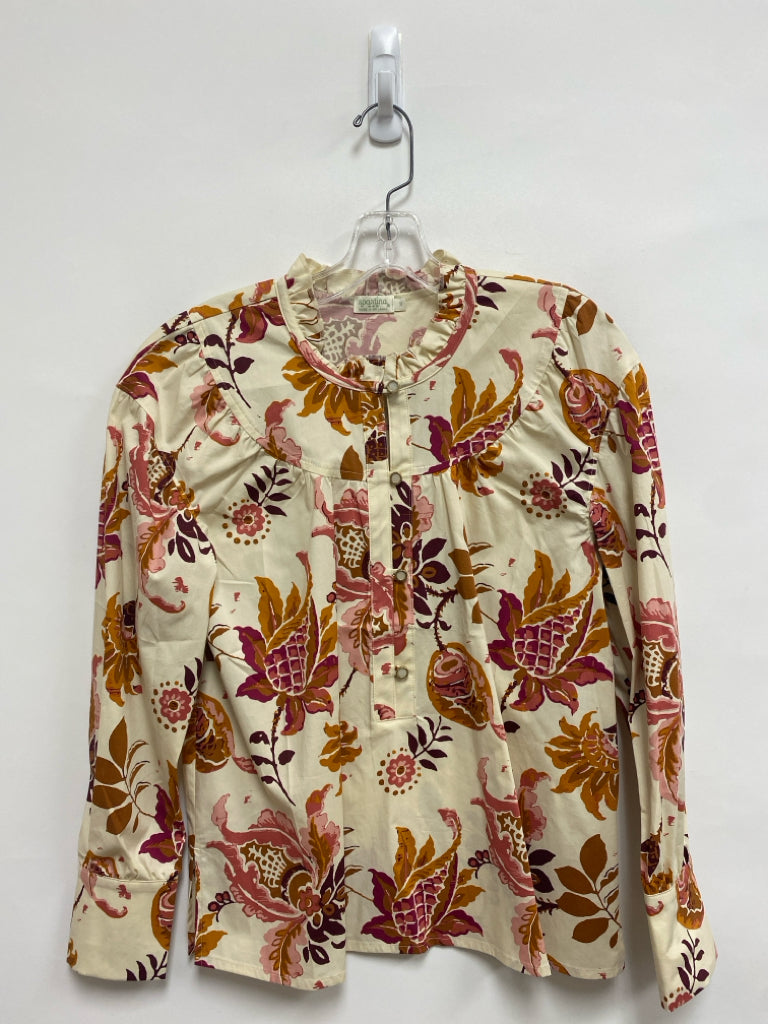 Spartina 449 Size S Beige Tan/Pink Floral Ladies Top