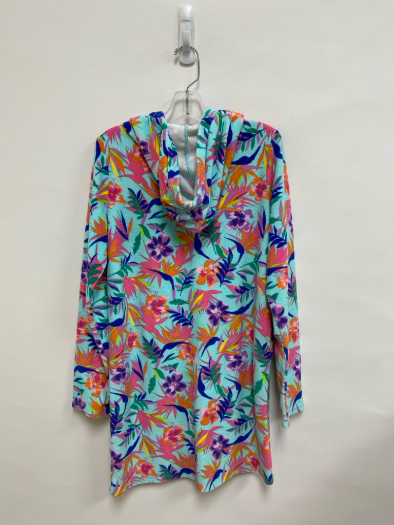 Lands End SIZE 14/16 Aqua/Pink Orange/Multi Tropical Hooded Girl&