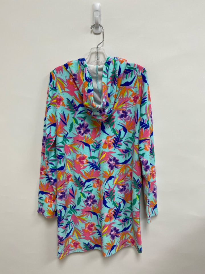 Lands End SIZE 14/16 Aqua/Pink Orange/Multi Tropical Hooded Girl&