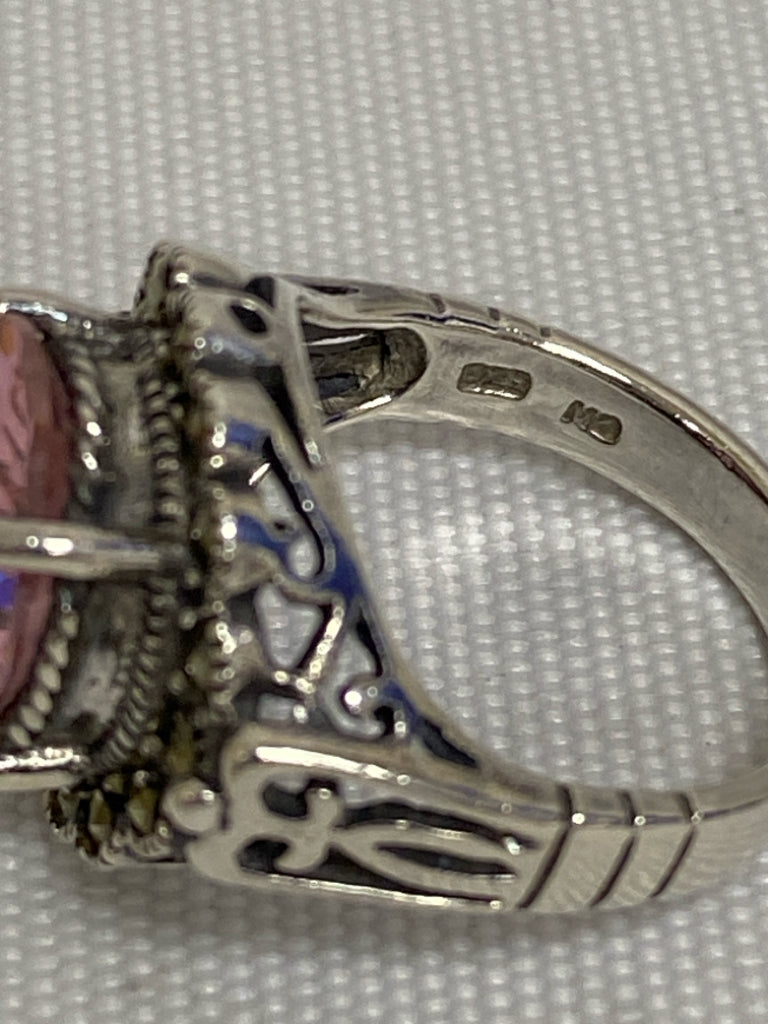 Silver Color Pink Jeweled Ring