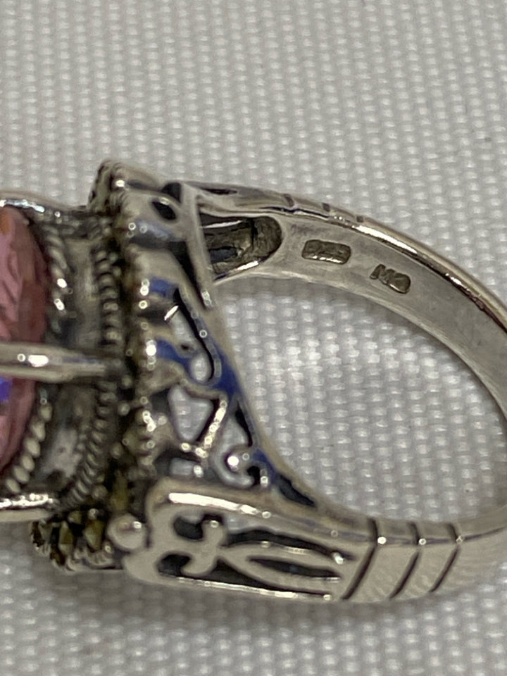 Silver Color Pink Jeweled Ring