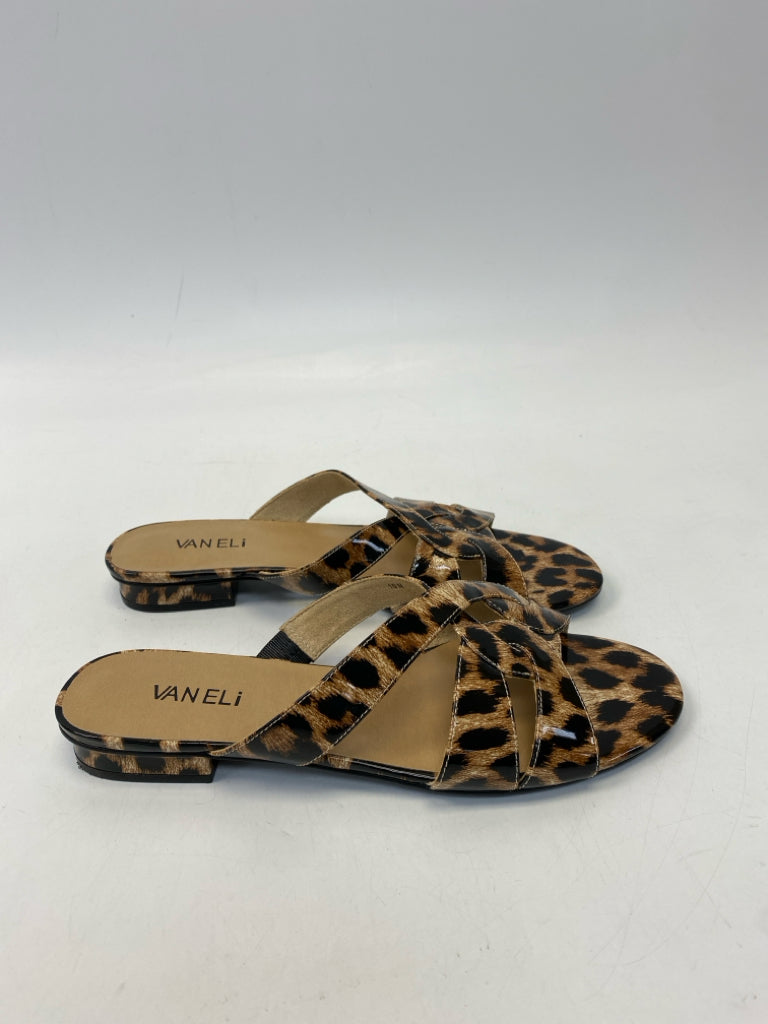 Vaneli  Size 10N Brown Black Animal Print Patent Sandals  **NARROW**
