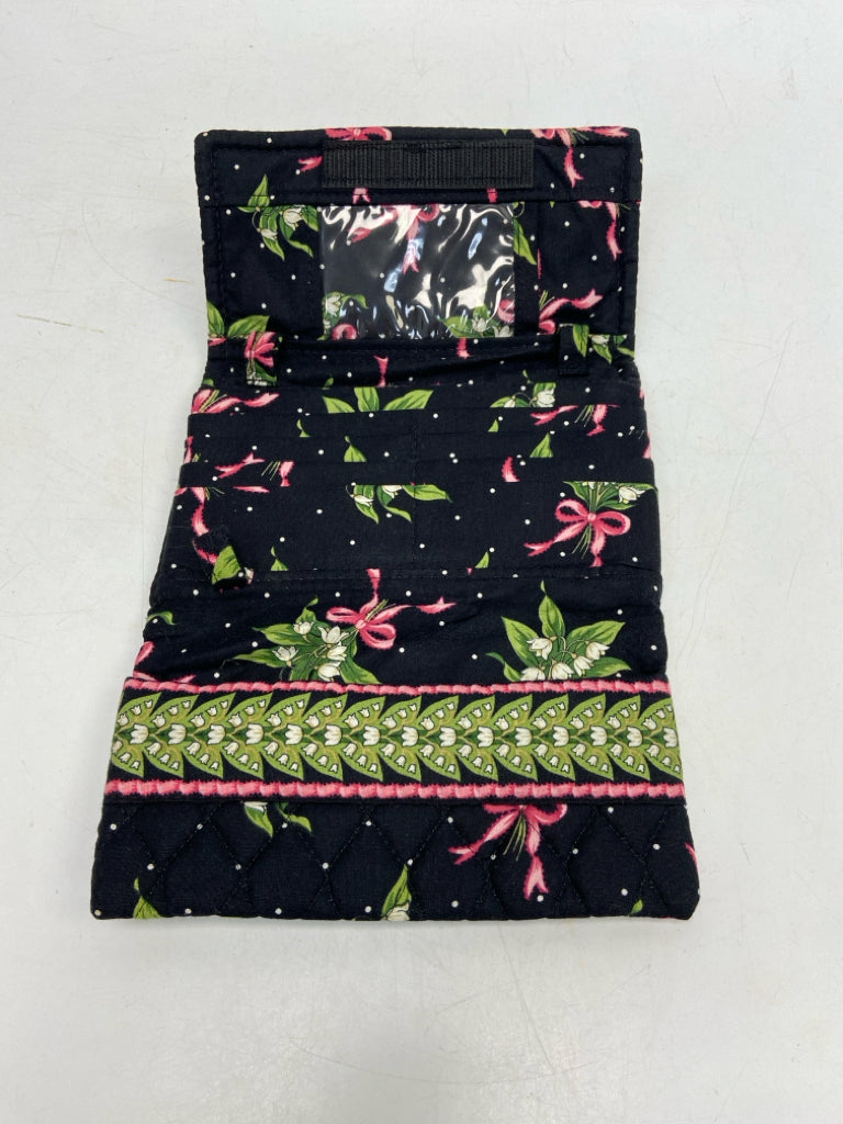 Vera Bradley Black Green/Pink Flower(s) Fabric Wallet