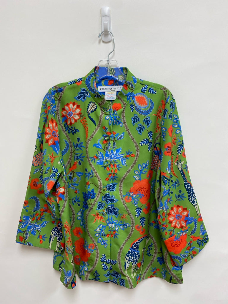 Gretchen Scott Size XL Green Orange/Blue Animals Ladies Top