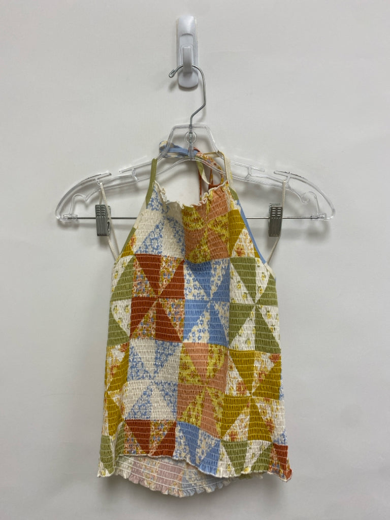 NWT Billabong Size L Cream/Coral Sage/Blue Smocking Halter Ladies Top