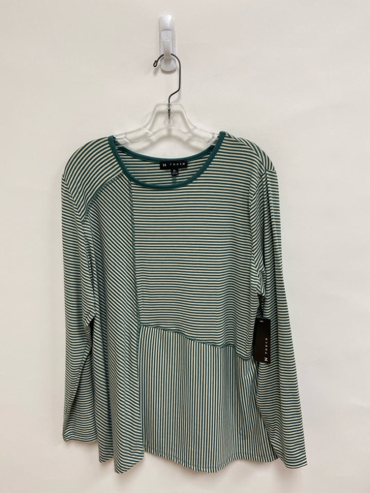 NWT N TOUCH Size XL Dark Seafoam Beige Stripes Tunic Ladies Top
