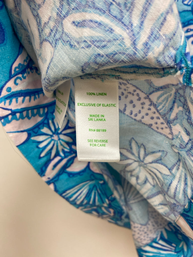 LILLY PULITZER Size 14 Turquoise White/Blue Shells 3/4 Sleeve Lined Ladies Top