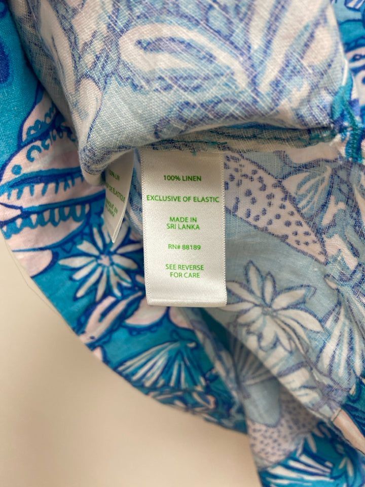 LILLY PULITZER Size 14 Turquoise White/Blue Shells 3/4 Sleeve Lined Ladies Top