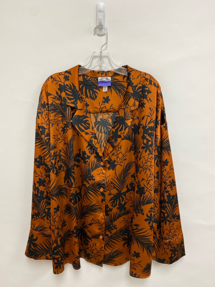 SIZE  3X Brown Black Leaves Plus Size Top