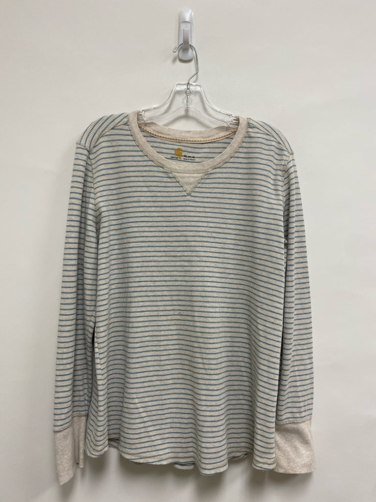 Carhartt Size XL Cream Blue Striped Long Sleeve Ladies Top
