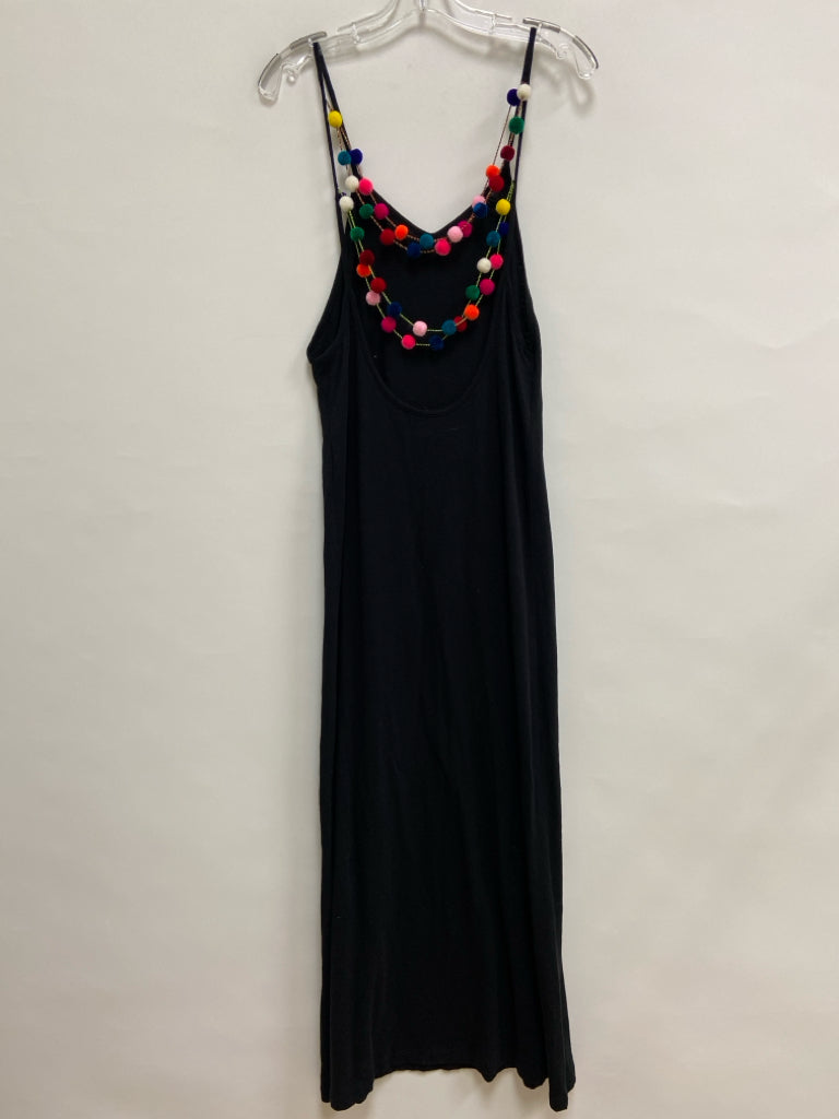 Size P Black Multi Color Pom Poms Sleeveless Petite Dress