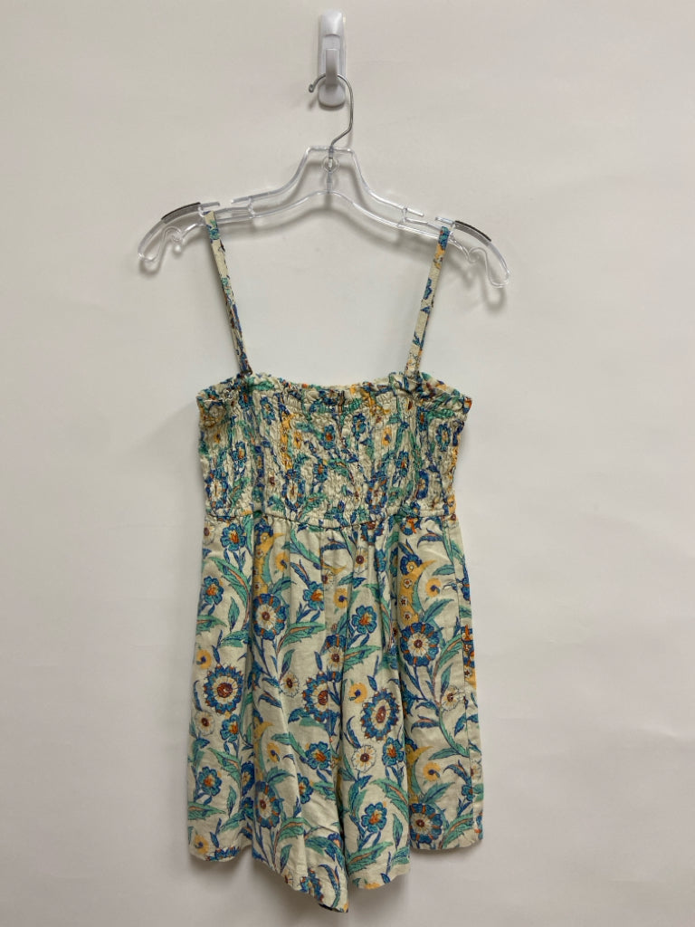 Pilcro Size XSP Cream Blue/Yellow Floral Sleeveless Petite Romper